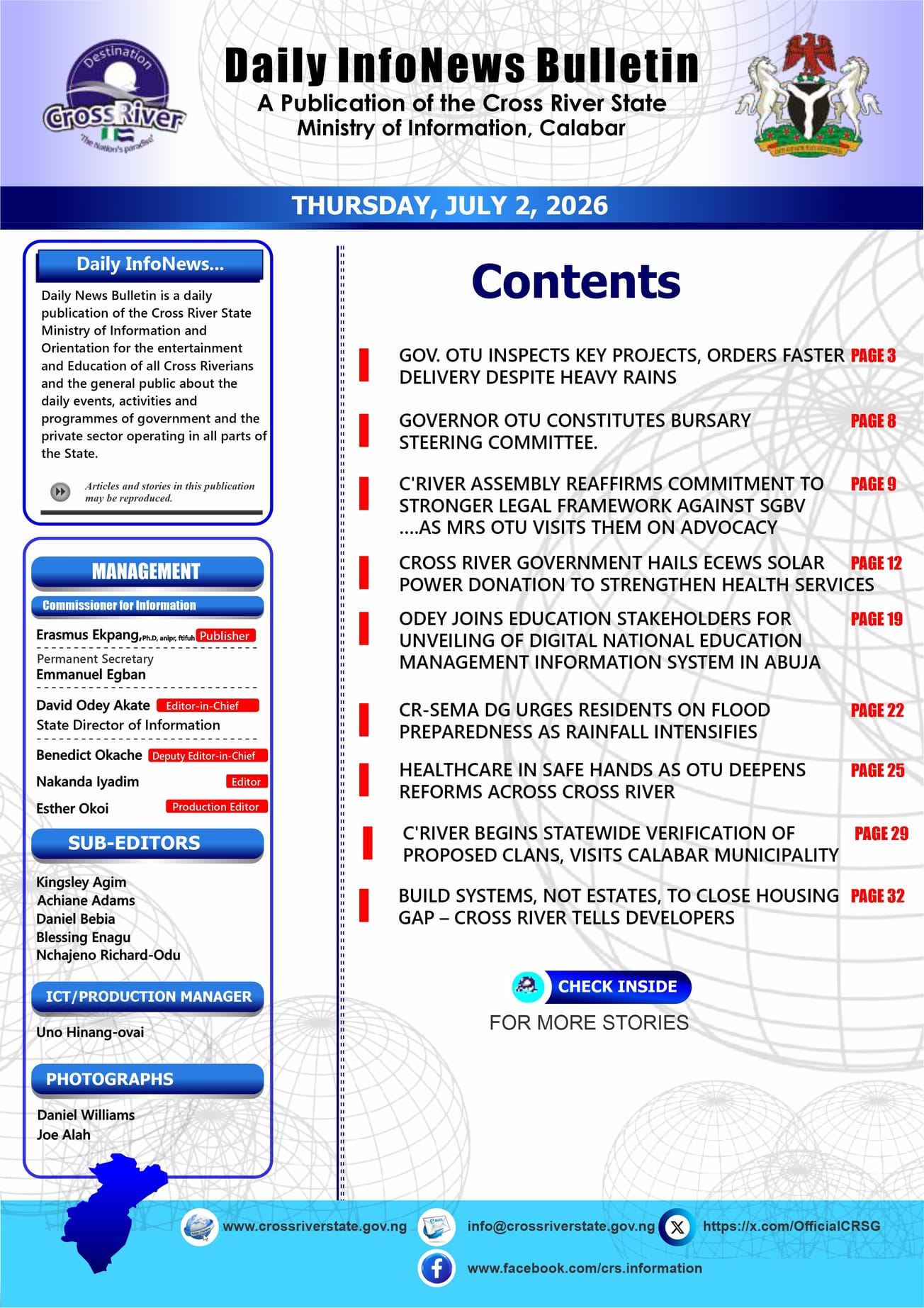 CROSS RIVER STATE DAILY  NEWS PUBLICATION