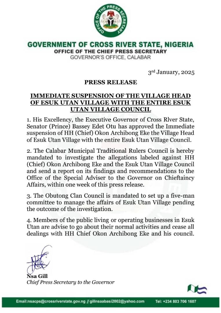 SUSPENSION OF THE VILLAGE HEAD OF ESUK UTAN VILLAGE